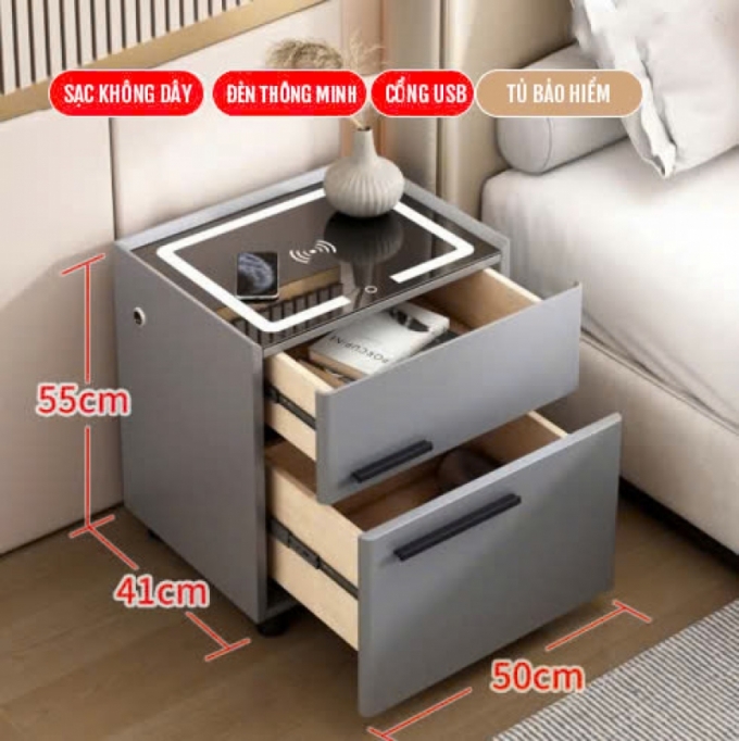 Tủ đầu giường thông minh có đèn cảm ứng sạt không dây 001