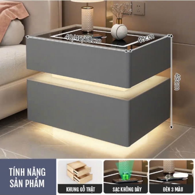 Tủ đầu giường thông minh đèn cảm biến ba màu phòng ngủ 002