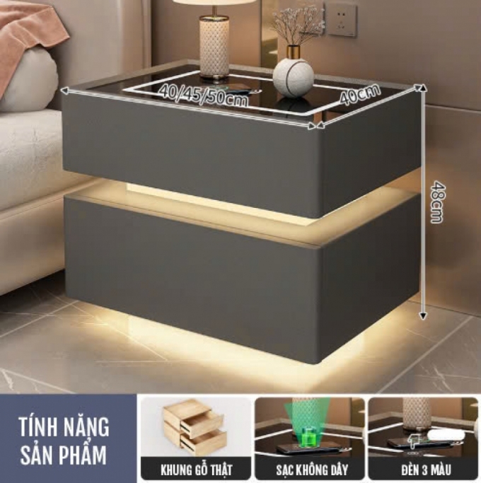 Tủ đầu giường thông minh đèn cảm biến ba màu phòng ngủ 002