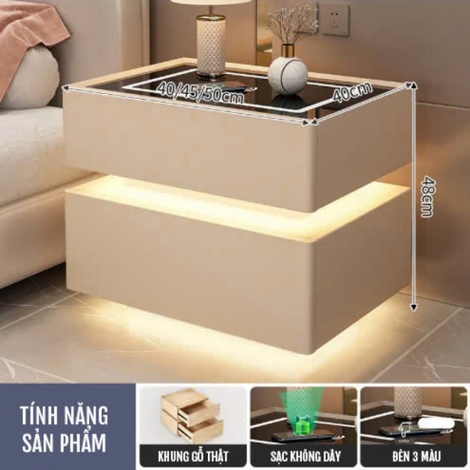 Tủ đầu giường thông minh đèn cảm biến ba màu phòng ngủ 002