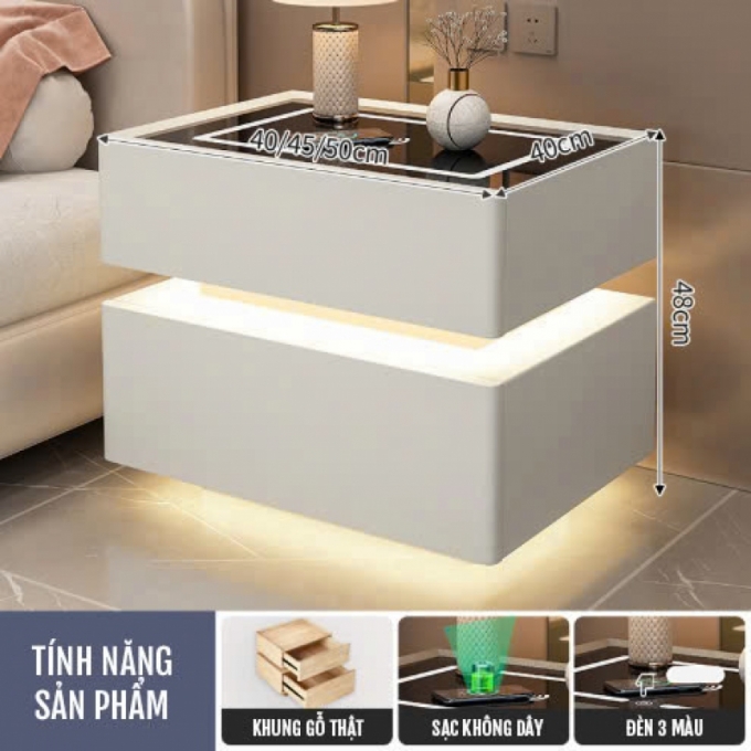 Tủ đầu giường thông minh đèn cảm biến ba màu phòng ngủ 002