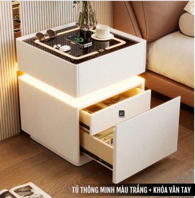 Tủ đầu giường thông minh kết hợp đèn cảm biến khóa vân tay 025