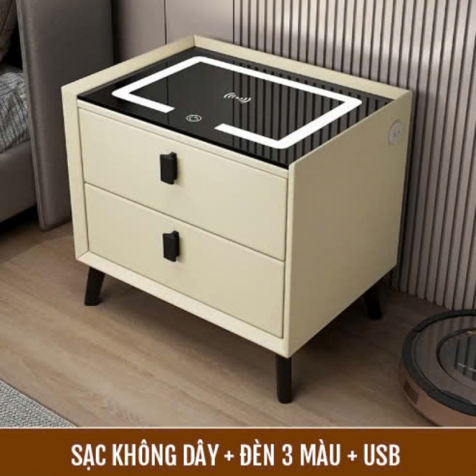 Tủ đầu giường thông minh kết hợp sạc không dây tiện lợi 012