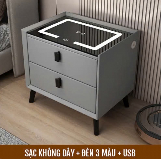 Tủ đầu giường thông minh kết hợp sạc không dây tiện lợi 012