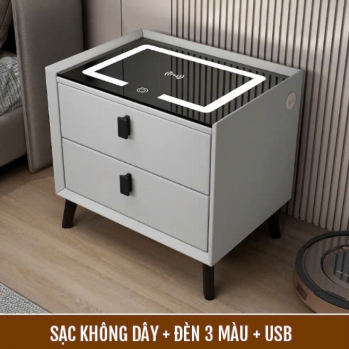 Tủ đầu giường thông minh kết hợp sạc không dây tiện lợi 012