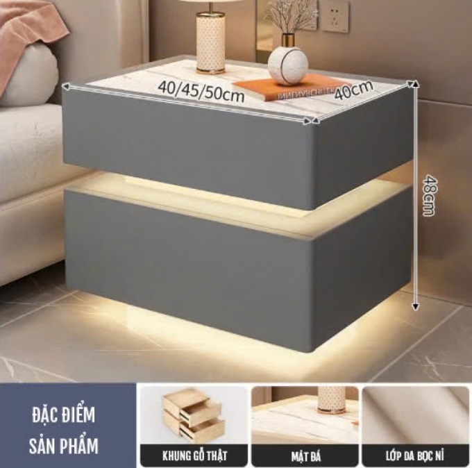 Tủ đầu giường thông minh mặt đá phiến trắng 011