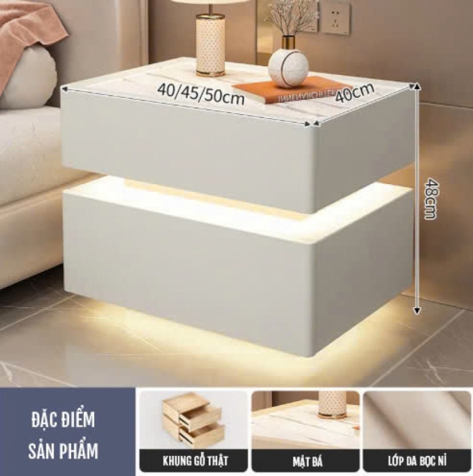 Tủ đầu giường thông minh mặt đá phiến trắng 011