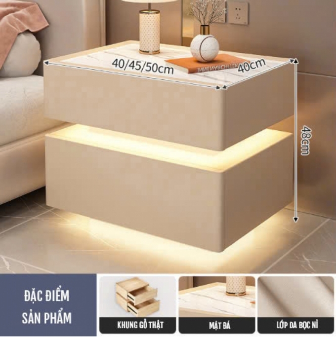 Tủ đầu giường thông minh mặt đá phiến trắng 011