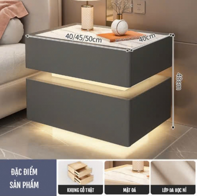 Tủ đầu giường thông minh mặt đá phiến trắng 011