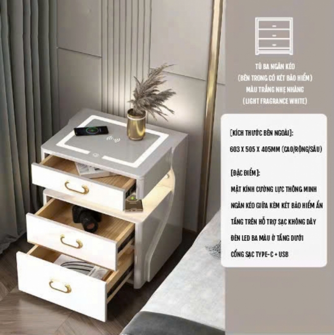 Tủ đầu giường thông minh sạc không dây đa năng 008