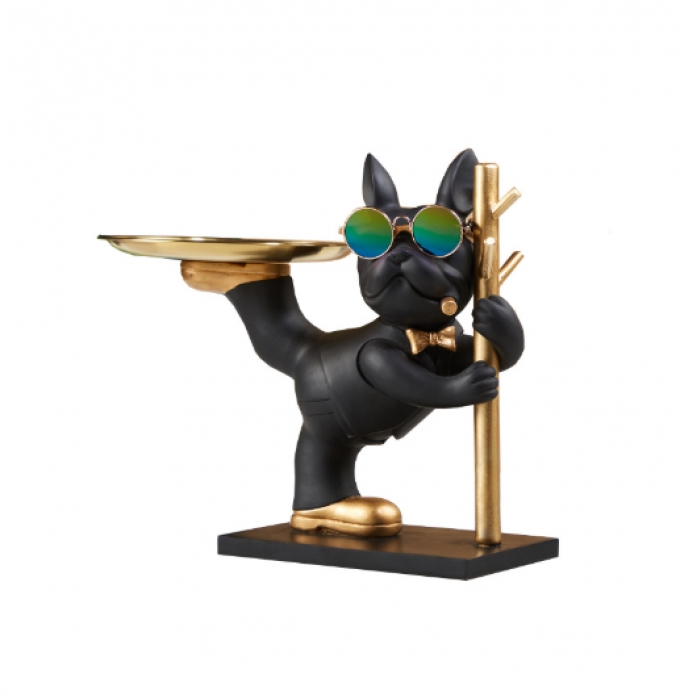 Tượng decor trang trí chó Bully cầm cột xiếc kệ đựng đồ mini phong cách Châu Âu 039