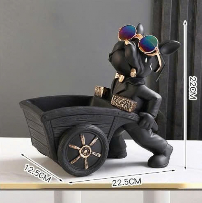 Tượng decor trang trí chó kéo xe đẩy kết hợp kệ đựng đồ 037