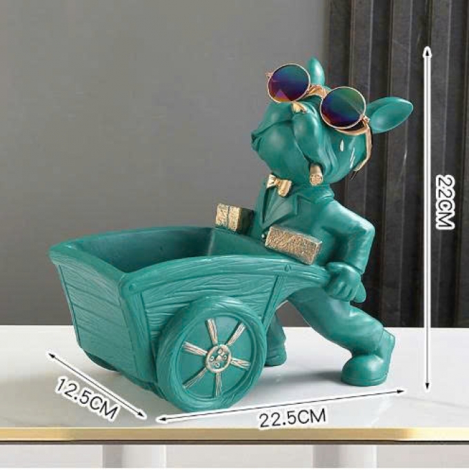 Tượng decor trang trí chó kéo xe đẩy kết hợp kệ đựng đồ 037