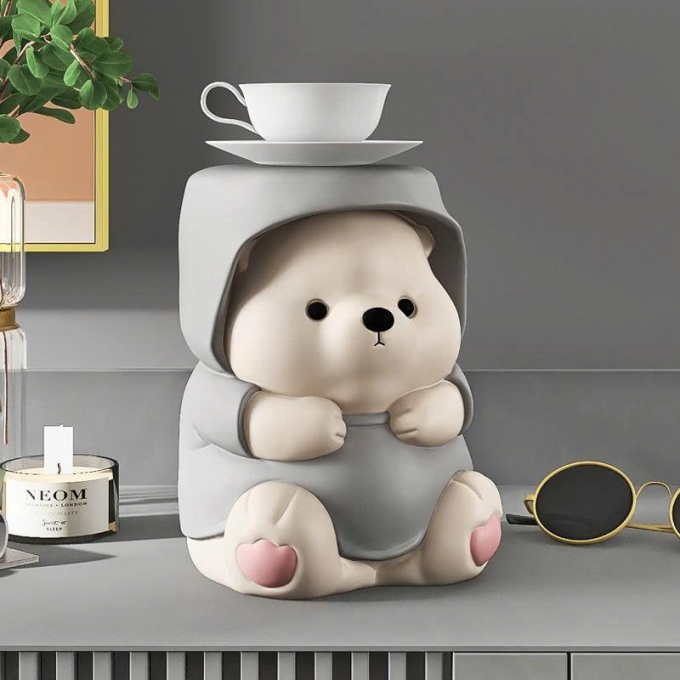Tượng decor trang trí gấu đáng yêu kèm kệ để đồ mini 034