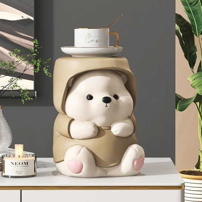 Tượng decor trang trí gấu đáng yêu kèm kệ để đồ mini 034