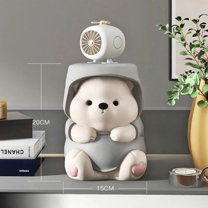 Tượng decor trang trí gấu đáng yêu kèm kệ để đồ mini 034
