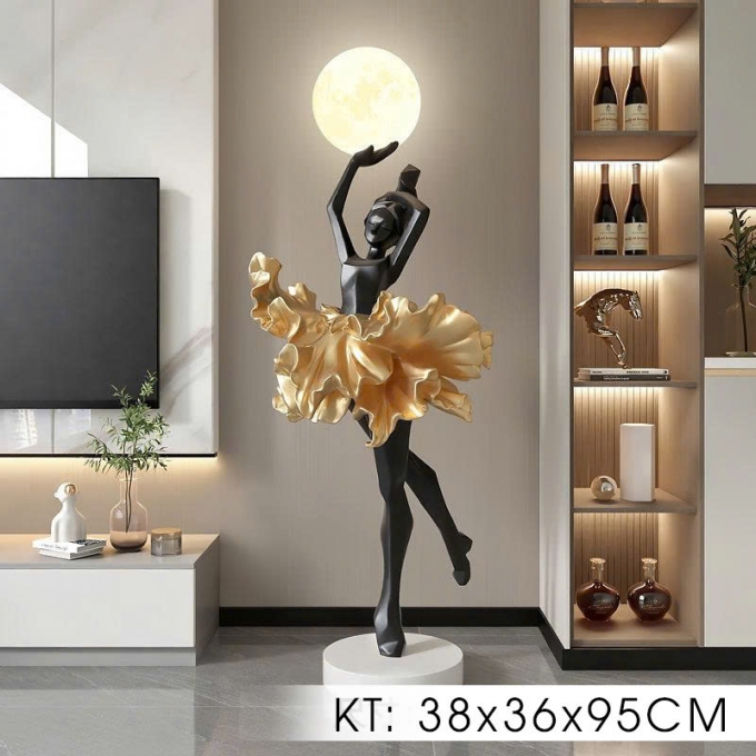 Tượng decor trang trí hình vũ công ballet với đèn trăng 011