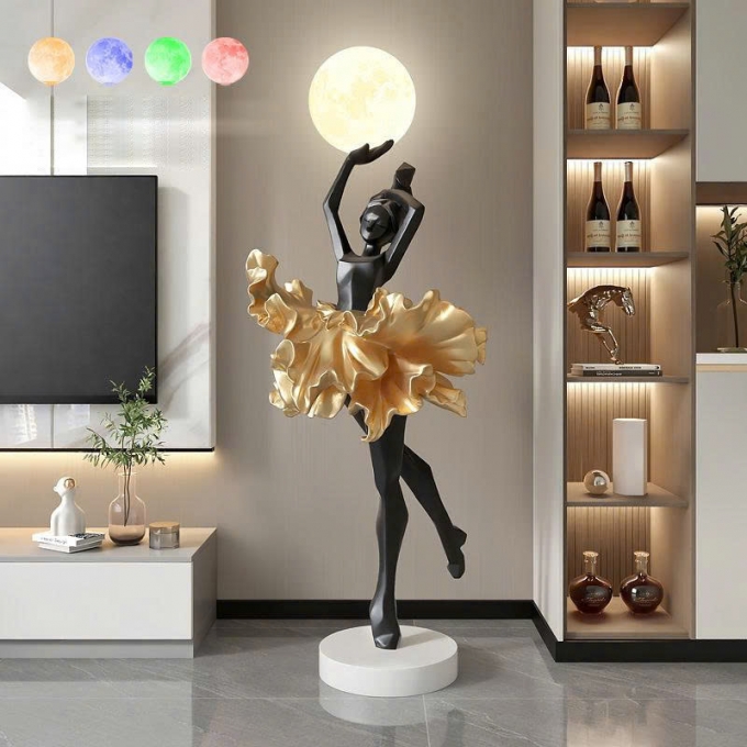 Tượng decor trang trí hình vũ công ballet với đèn trăng 011