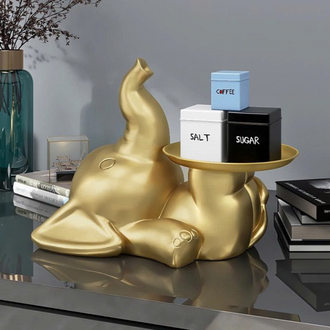 Tượng decor trang trí kết hợp bàn hình chú voi con ngộ nghĩnh 027