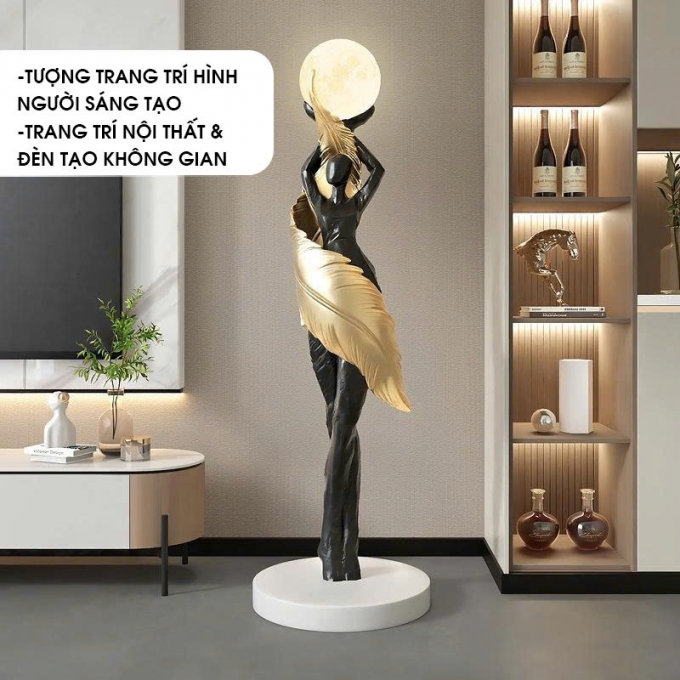 Tượng decor trang trí nữ thần nâng trăng sáng nghệ thuật cao cấp 007