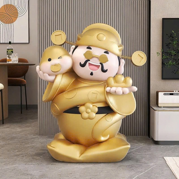 Tượng trang trí decor Thần Tài cầm tiền 021