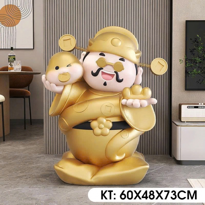 Tượng trang trí decor Thần Tài cầm tiền 021