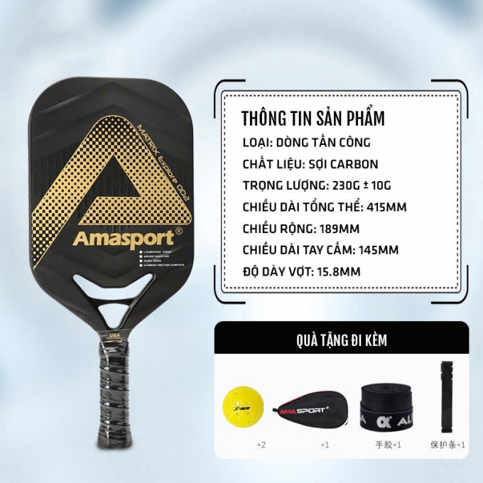 Vợt Pickleball carbon Ama sport 15.8mm cao cấp 011