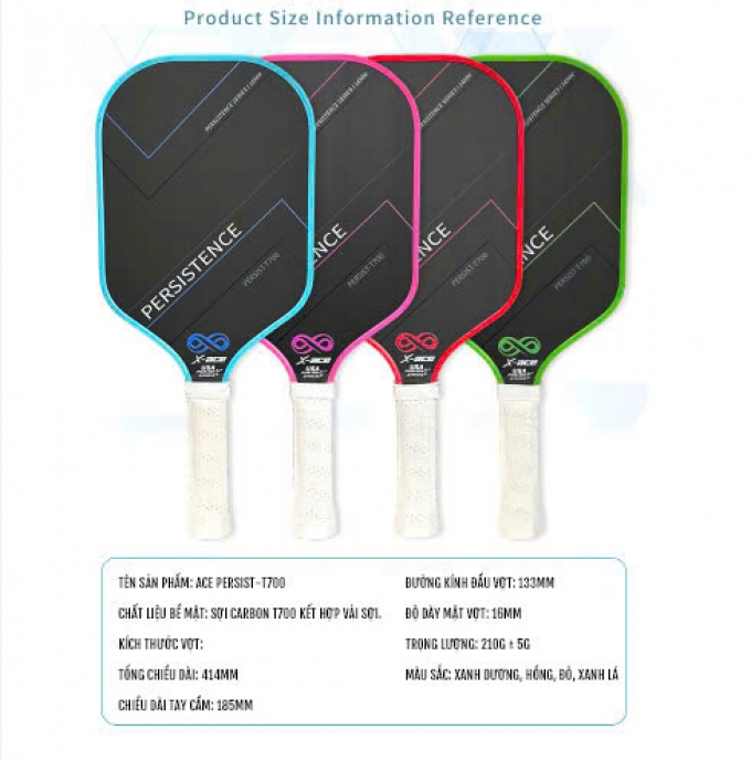 Vợt Pickleball PERSISTENCE sợi carbon T700 cao cấp 004