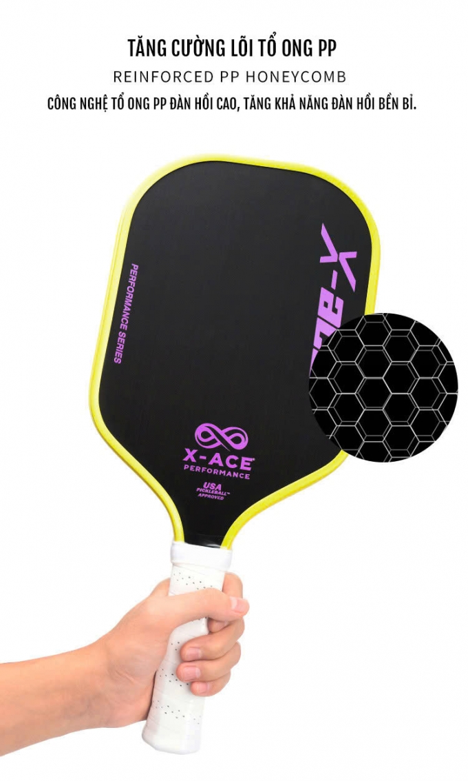 Vợt Pickleball sợi carbon vân vải X ACE 16mm cao cấp 013